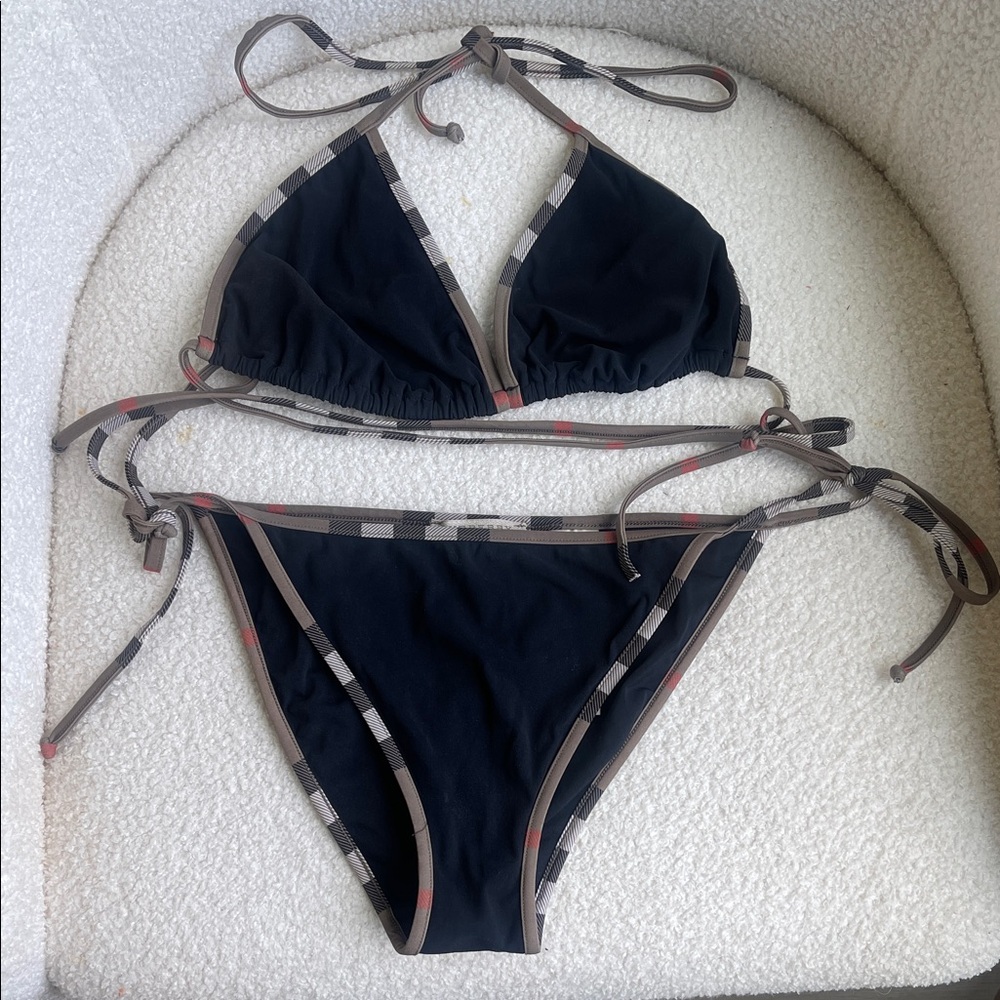 Burberry Black Triangle Bikini with Check-Trim
